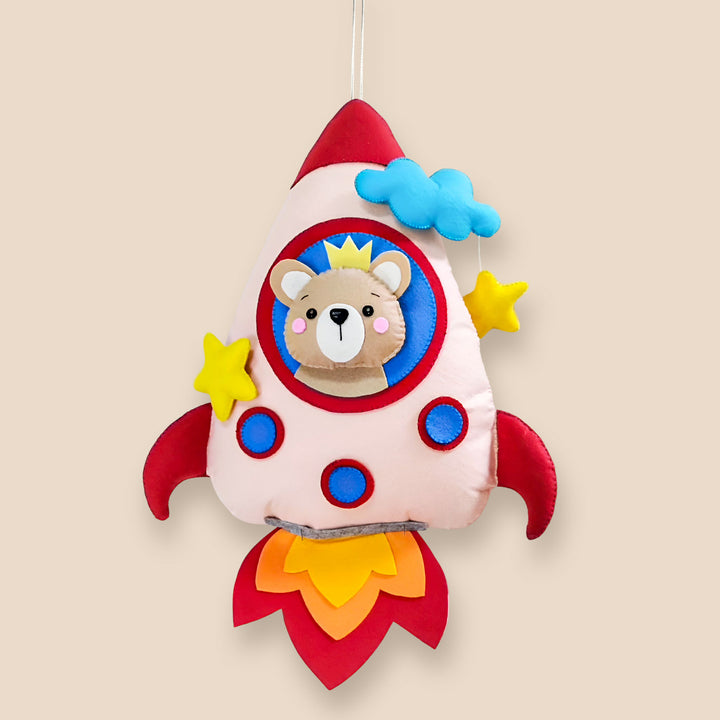 2 Pc | Handmade Bear In Rocket Theme Felt Hangings