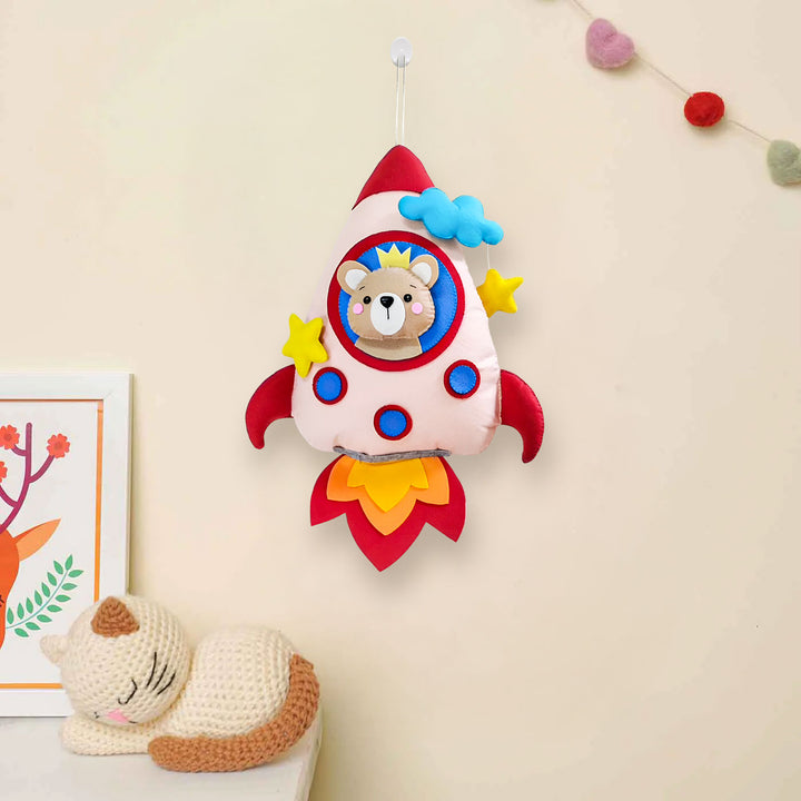 2 Pc | Handmade Bear In Rocket Theme Felt Hangings