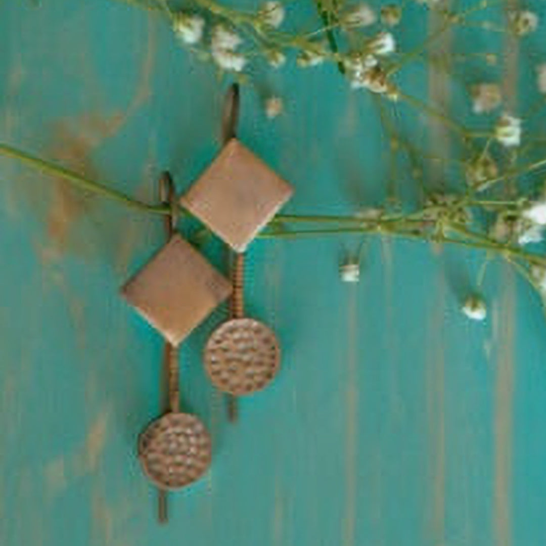 Modern Beaten Circular Rhombus Hook Earrings