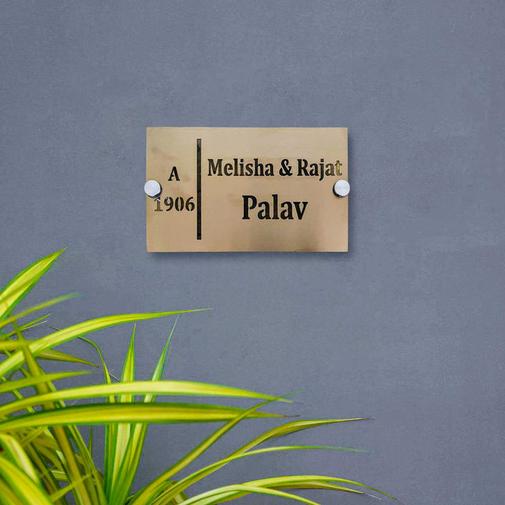 Personalized Waterproof Soft Gold Steel Led Name Plate - Mounted on Wall Close-up