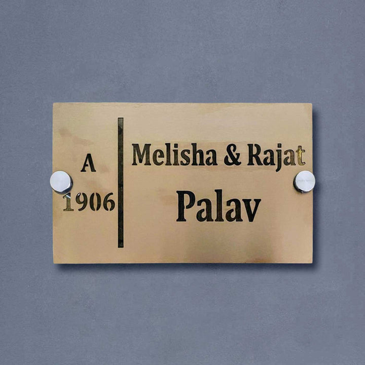 Personalized Waterproof Soft Gold Steel Led Name Plate - Front View Mounted on Wall