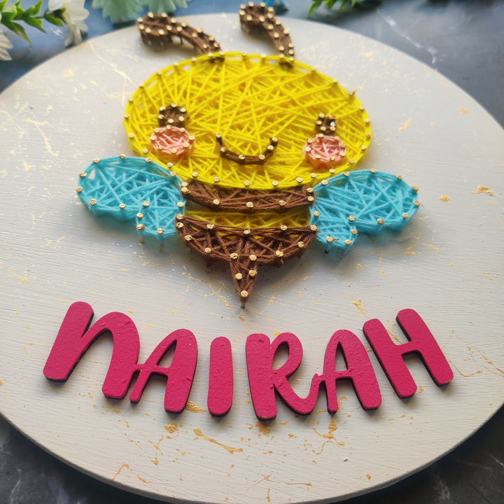 Personalized Animal Theme Kids String Art Name Plate 2 - Name Personalization with Bee Design