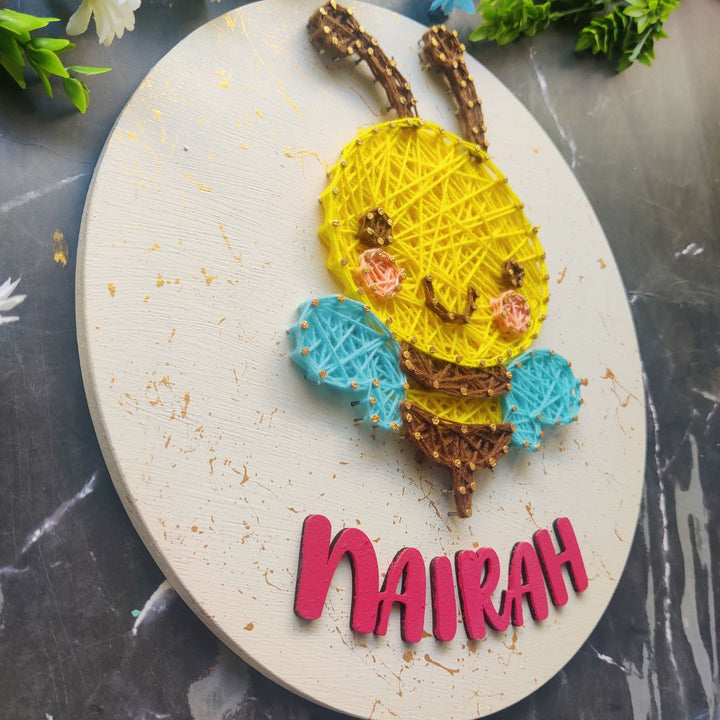 Personalized Animal Theme Kids String Art Name Plate 2 - Angled Front View with Name Personalization