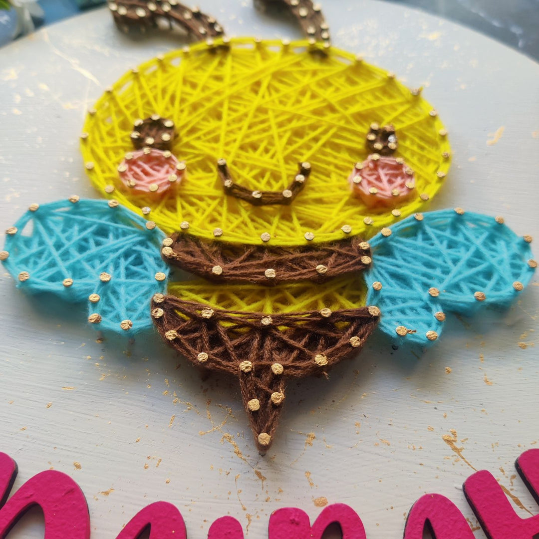 Personalized Animal Theme Kids String Art Name Plate 2 - Close-up of String Art Detail