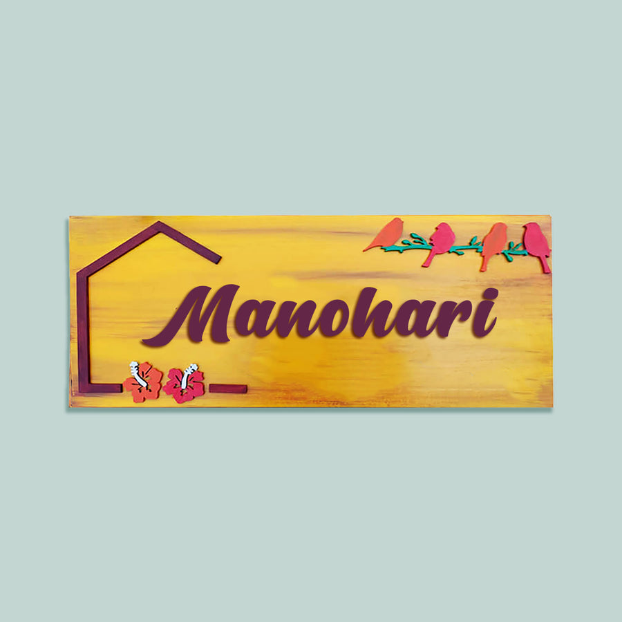 Hand Painted Personalized Bird Name Plate 1 - Front View with Name Personalization