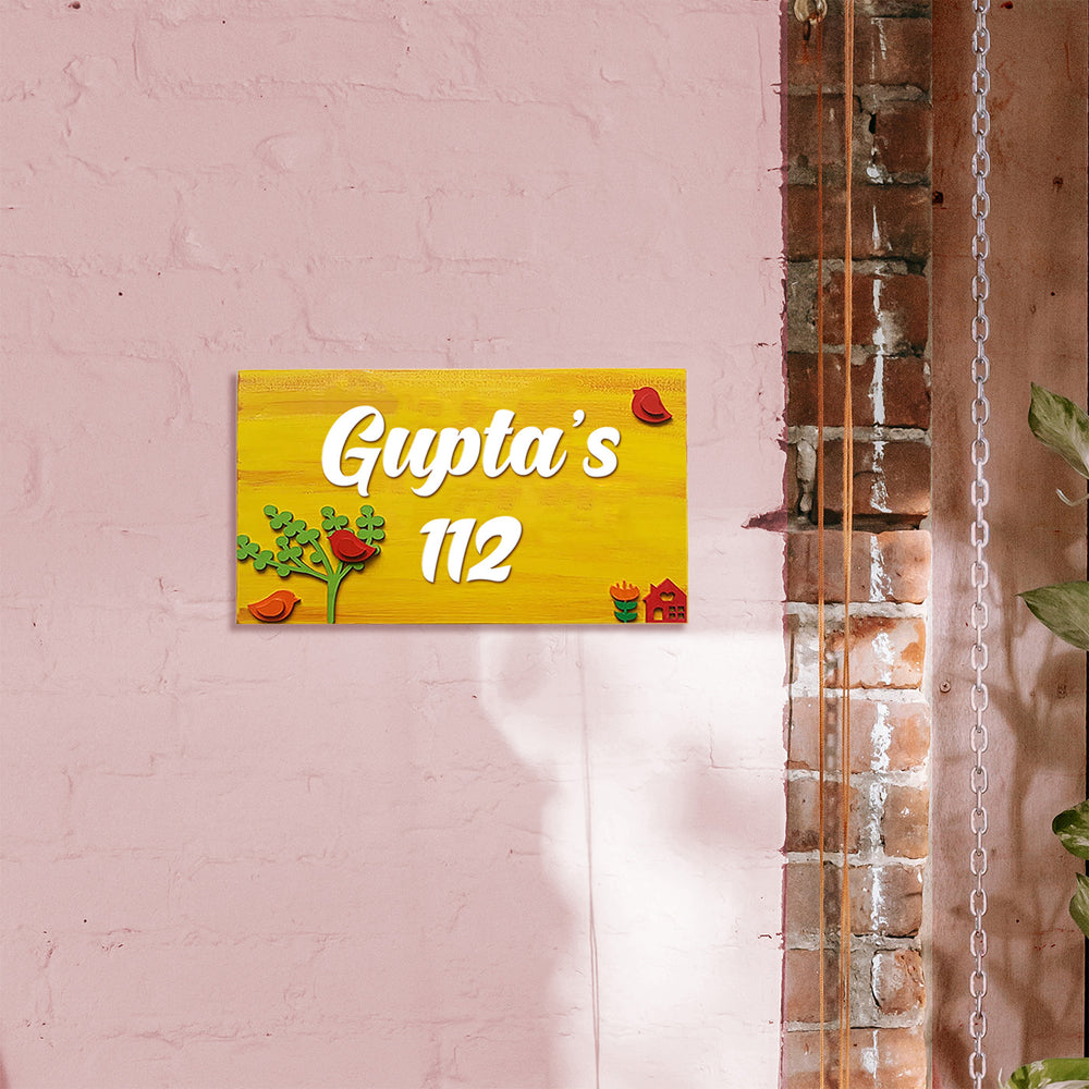 Hand Painted Personalized Bird Name Plate 5 - Mounted on Interior Wall