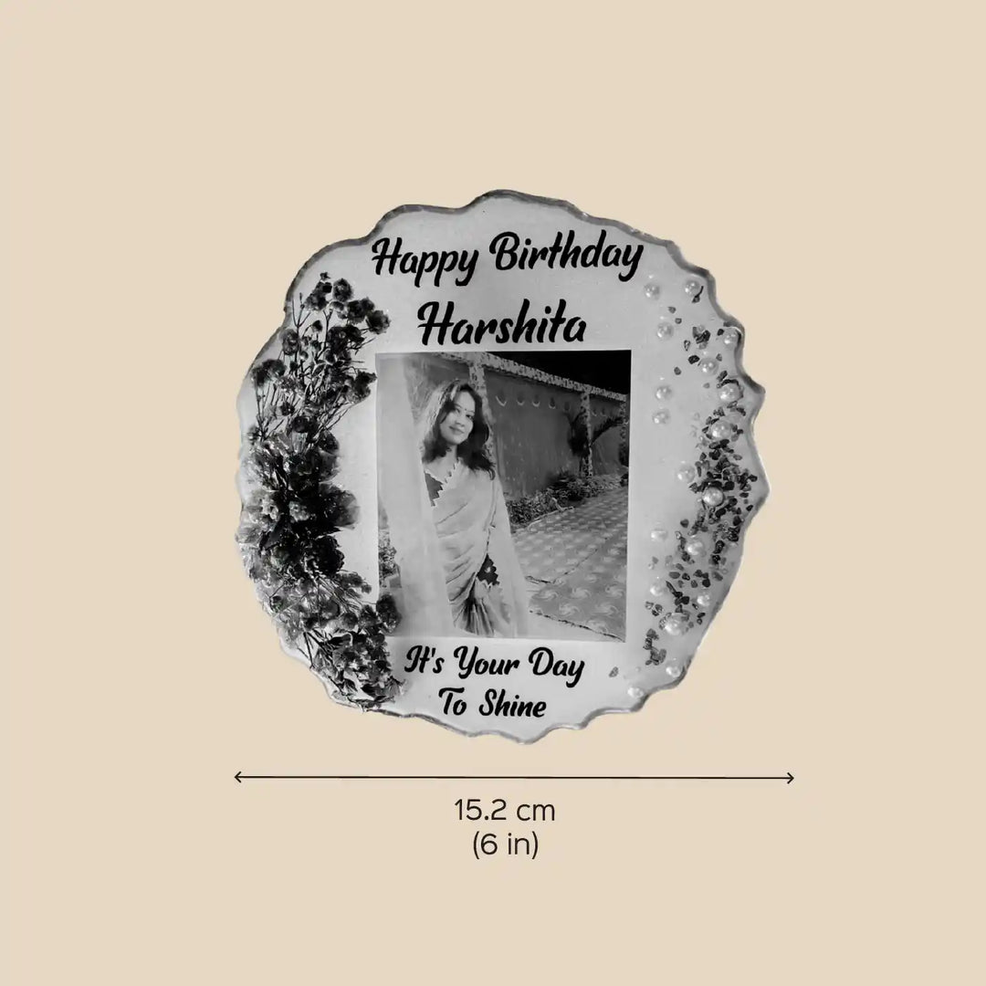 Photo Personalized Handmade Round Floral Design Resin Decorative Plaque