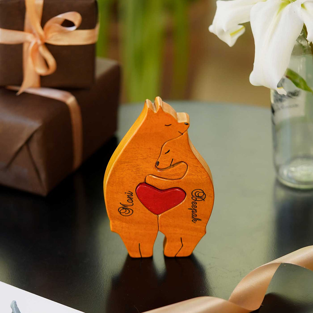Personalized Bear Couple Neem Wood Figurine Keepsake