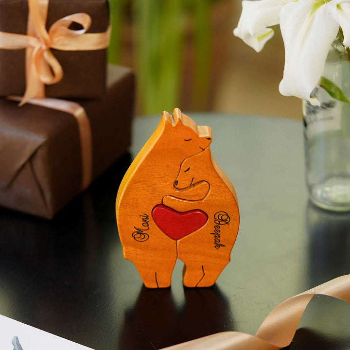 Personalized Bear Couple Neem Wood Figurine Keepsake