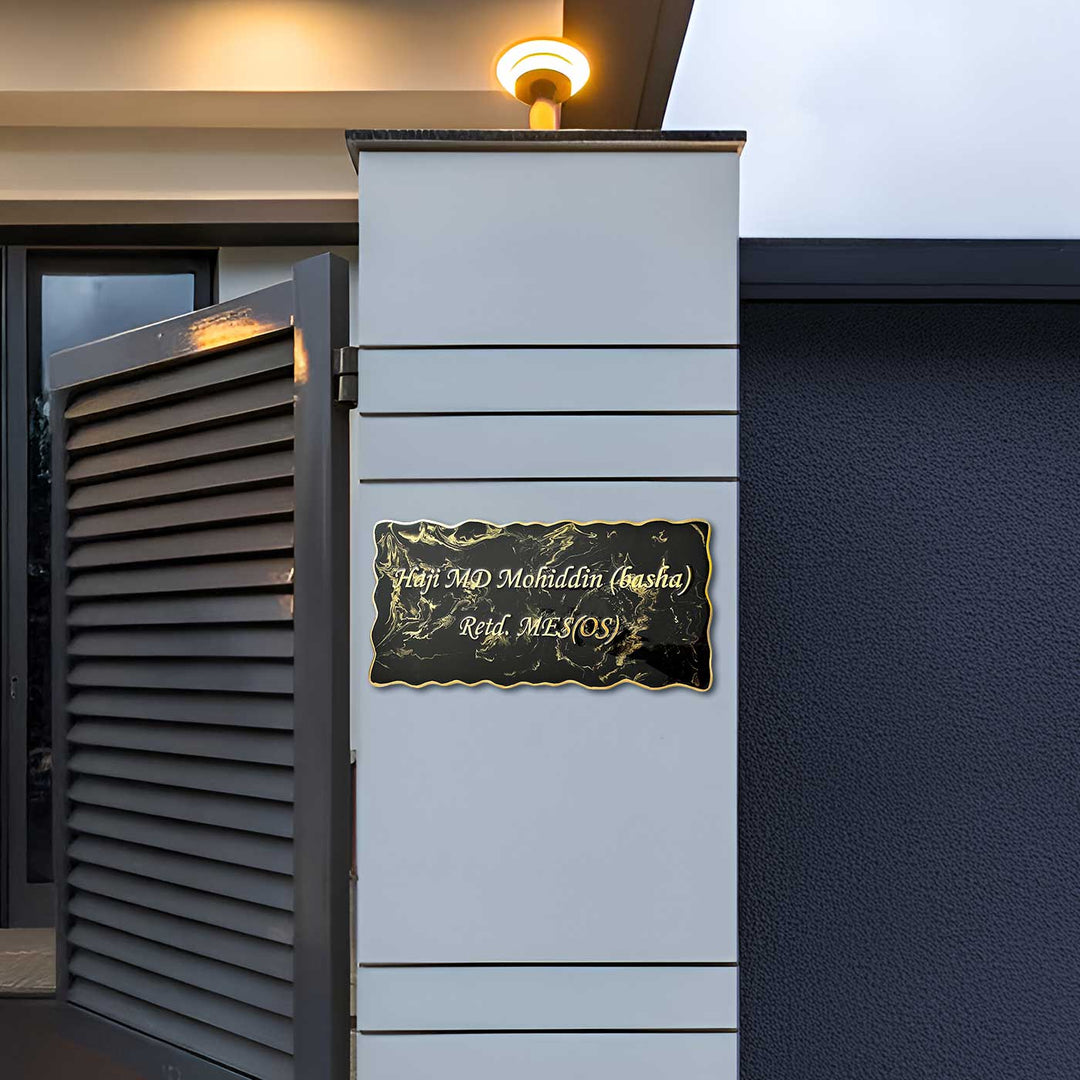 Personalized Resin Pearl White Swirl Design Name Plate - Mounted on Outdoor Wall Panel