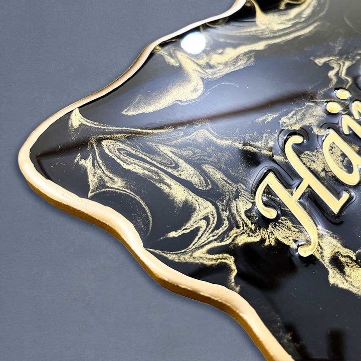 Personalized Resin Pearl White Swirl Design Name Plate - Close-up of Edge and Surface Texture