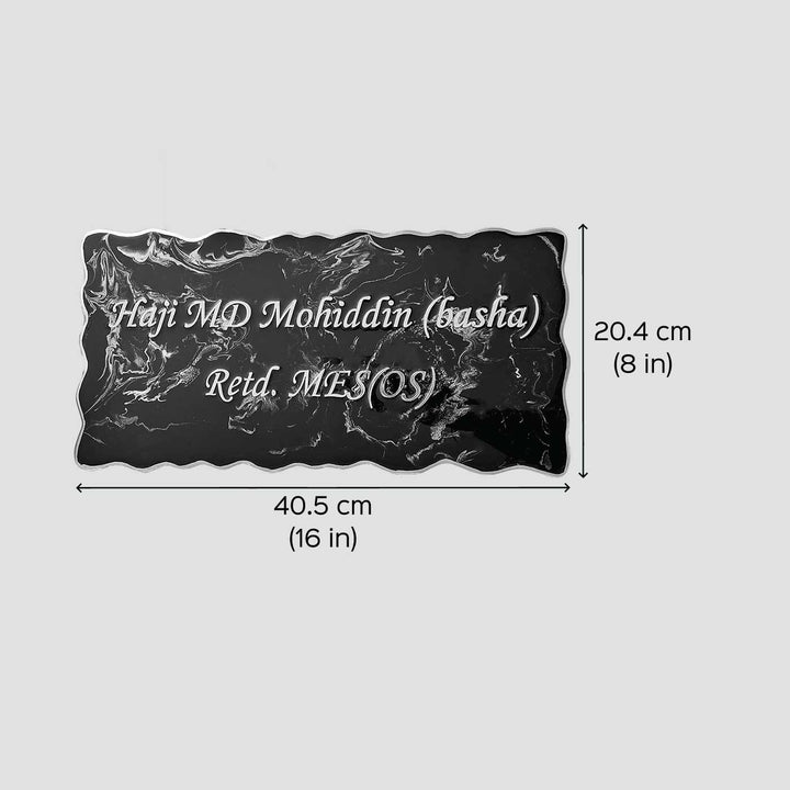 Personalized Resin Pearl White Swirl Design Name Plate - Front View with Dimensions