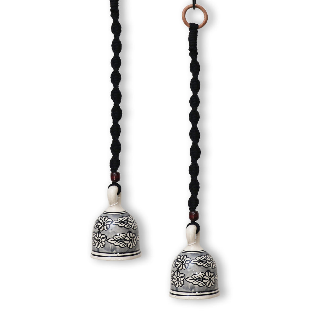 Hand Painted Ceramic Bells with Macrame Rope