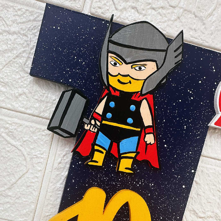 Personalized Hand Painted Avengers Adventure Mdf Wood Monogram With 3D Letters - Angled Close-up on Wall Mount