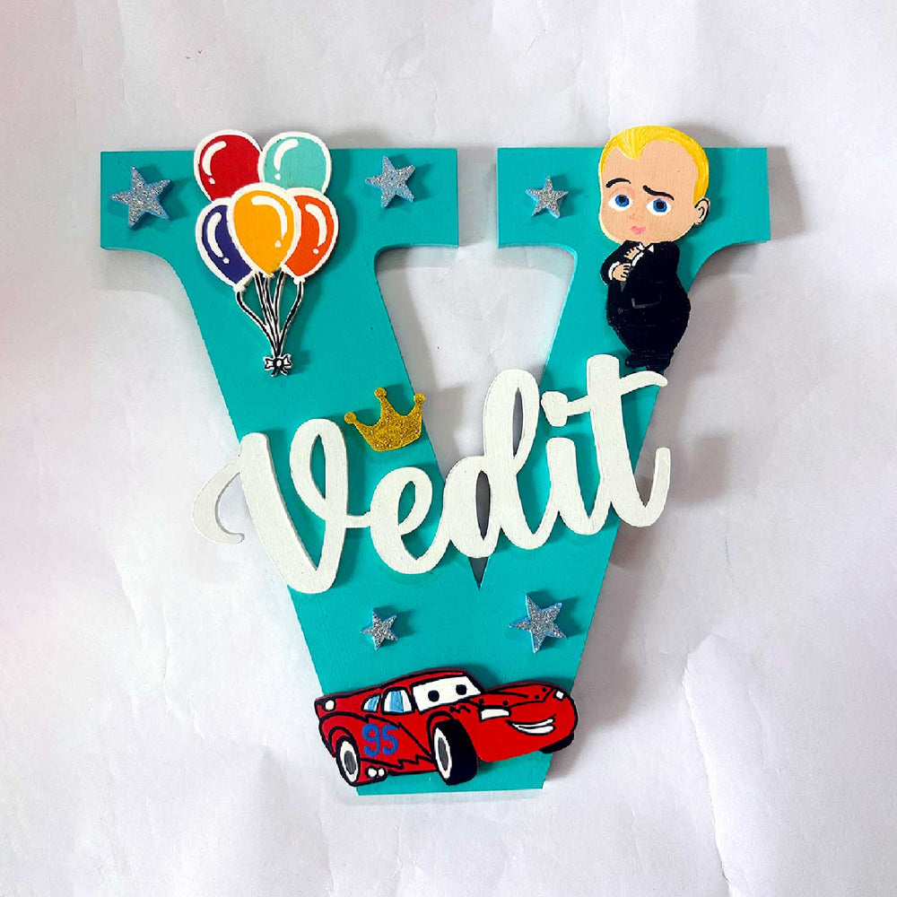 Personalized Hand Painted Baby Boss Leadership Mdf Wood Monogram With 3D Letters - Top-down Flat Lay View