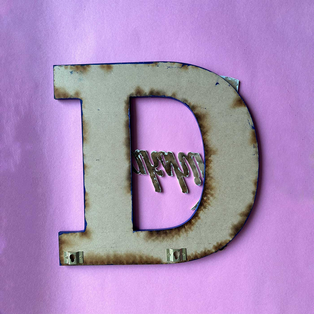 Personalized Hand Painted Elsa And Anna Adventure Mdf Wood Monogram With 3D Letters - Back View Showing Mounting Hardware