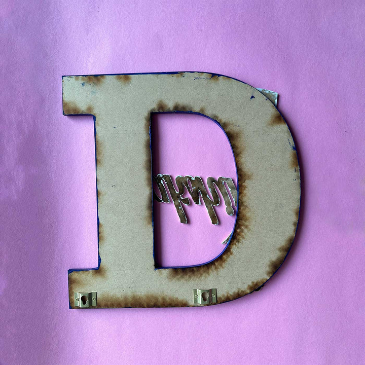 Personalized Hand Painted Elsa And Anna Adventure Mdf Wood Monogram With 3D Letters - Back View Showing Mounting Hardware