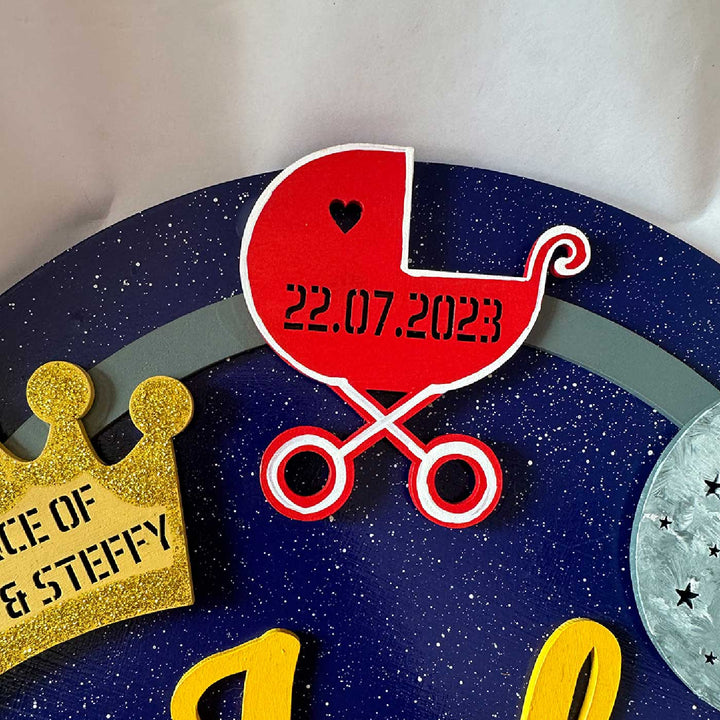 Personalized Hand Painted Birth Detail Celebration Mdf Wood Kids Name Plate With 3D Letters - Personalized Date Close-up on Decoration