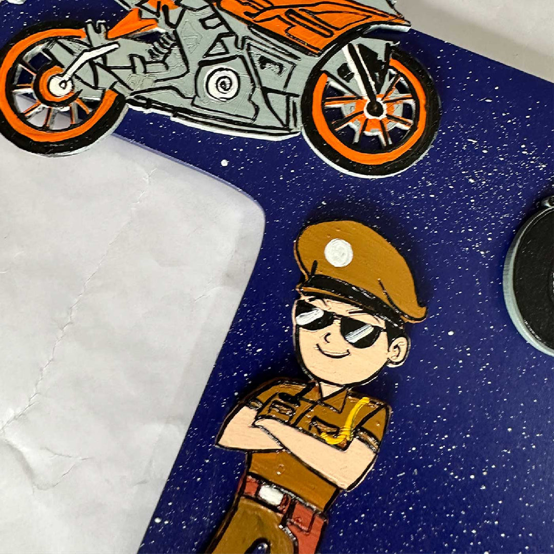 Personalized Hand Painted Little Singham Mdf Wood Monogram With 3D Letters - Close-up of Illustrated Design Details
