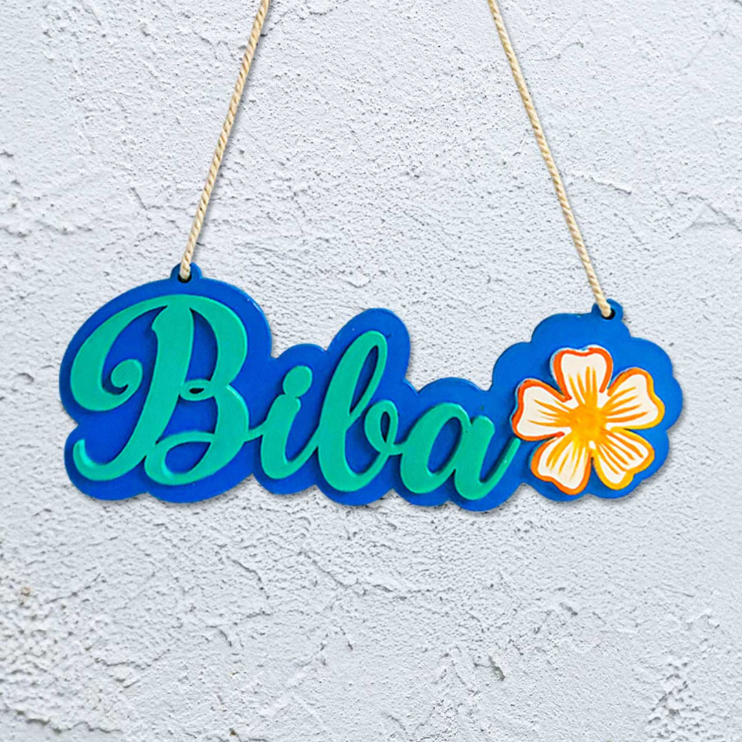 Personalized Hand Painted Character Mdf Wood Kids Name Plate - Hanging from Rope on Wall