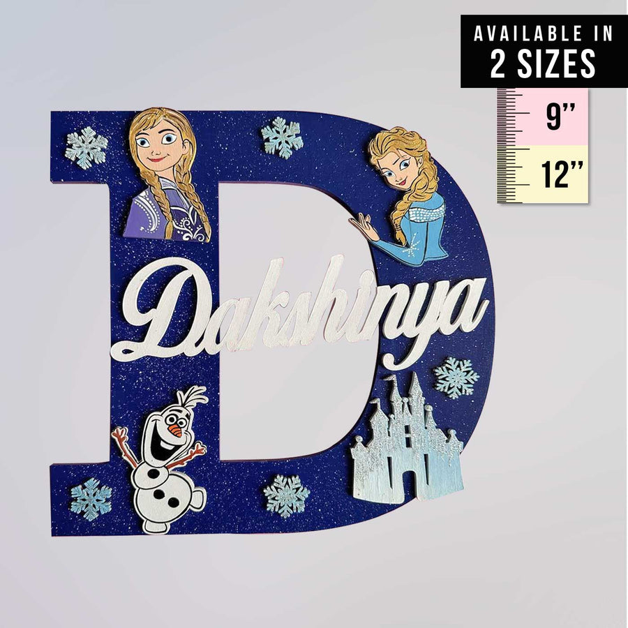 Personalized Hand Painted Elsa And Anna Adventure Mdf Wood Monogram With 3D Letters - Personalization Example with Size Guide