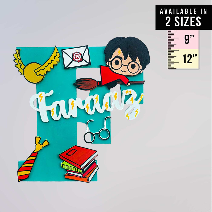 Personalized Hand Painted Harry Potter Magic Mdf Wood Monogram With 3D Letters - Name Personalization Example with Size Guide