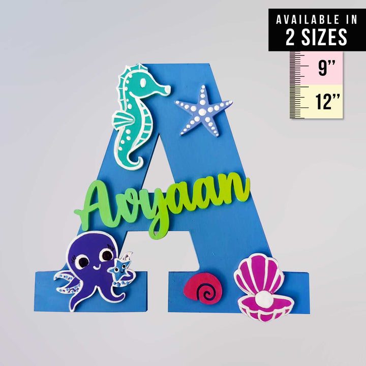 Handcrafted Personalized Kids Sea Themed Monogram Mdf Nameplate 3 - Front View with Name Personalization