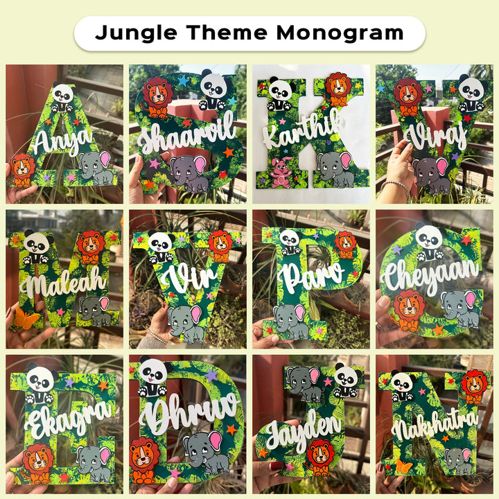 Handcrafted Personalized Kids Jungle Themed Monogram Mdf Nameplate - Jungle Theme Personalized Monograms