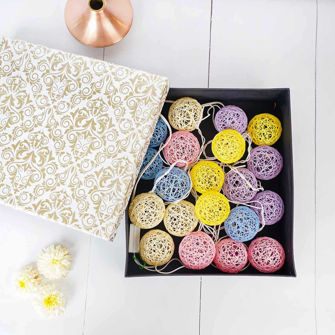 3m, 20 Bulbs | Handcrafted Yarn Spherical LED Fairy Light Hangings - Pastel Colors