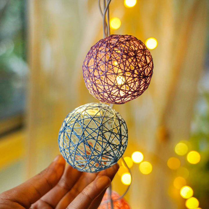 3m, 20 Bulbs | Handcrafted Yarn Spherical LED Fairy Light Hangings - Pastel Colors