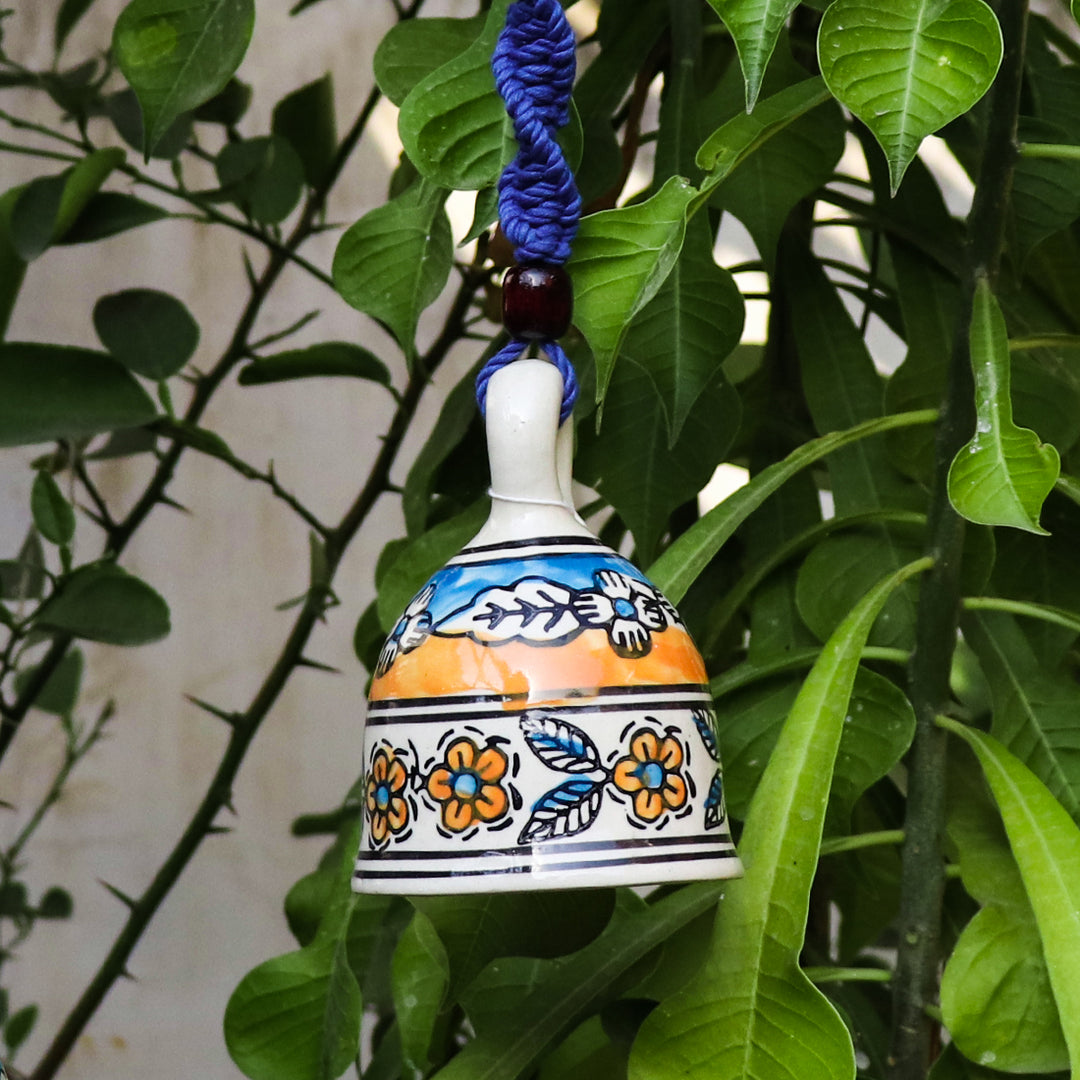 Hand Painted Ceramic Bells with Macrame Rope