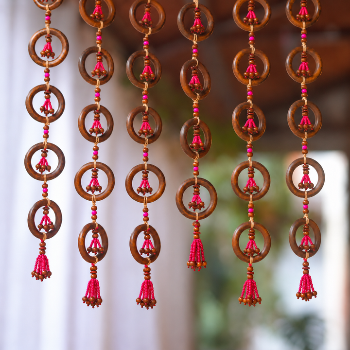2 Pc |  Handmade Wooden Bead & Ring Door Hangings For Festive Decor