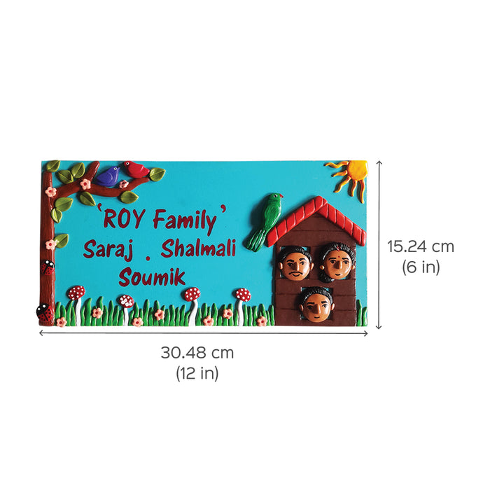 Handcrafted Personalised Mdf Name Plate For Family Of 3 - Dimension Chart with Personalization