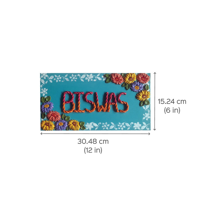 Handcrafted Personalised Floral Themed Name Plate 1 - Dimension Chart with Text and Flowers