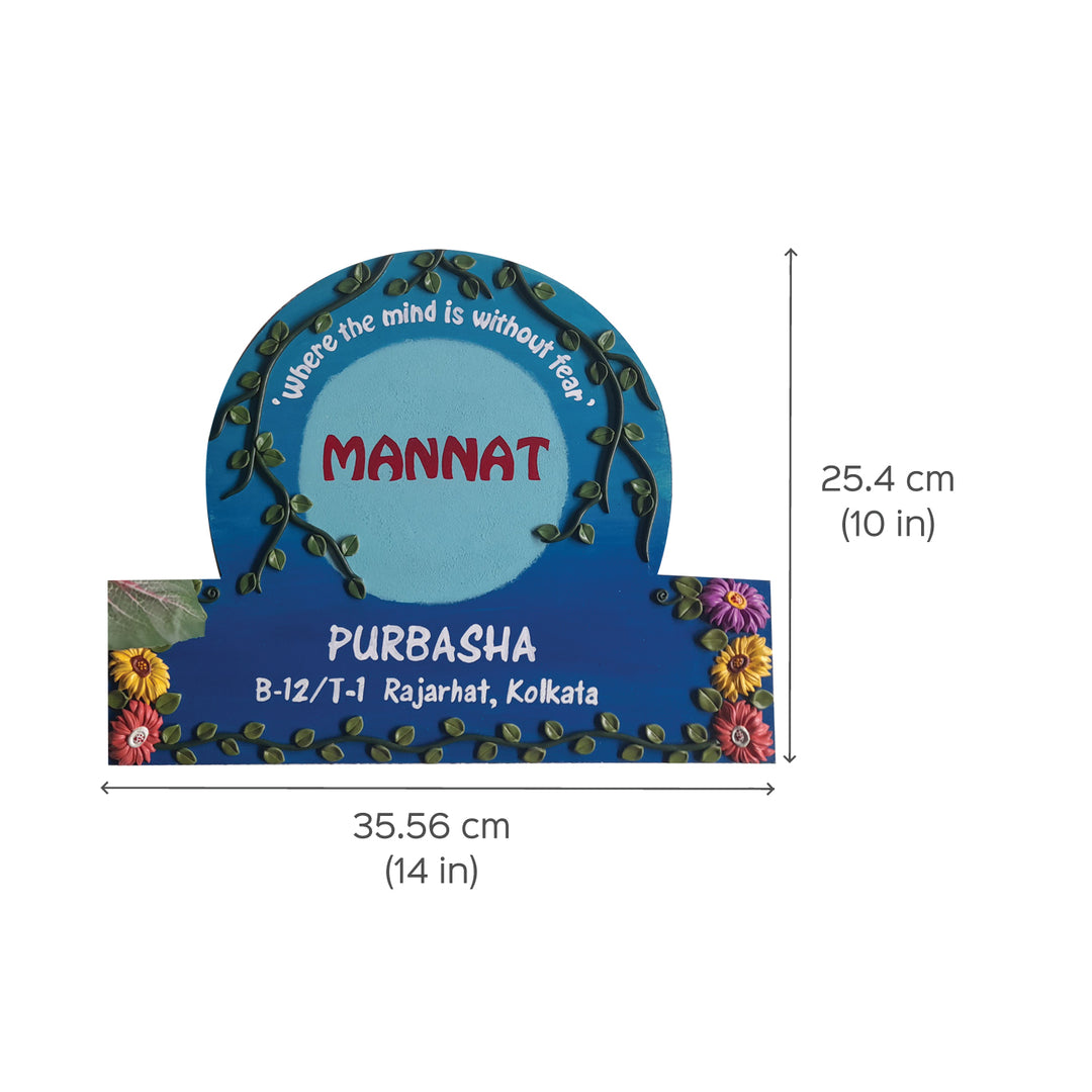Handcrafted Personalised Floral Themed Name Plate 2 - Dimension Chart with Text
