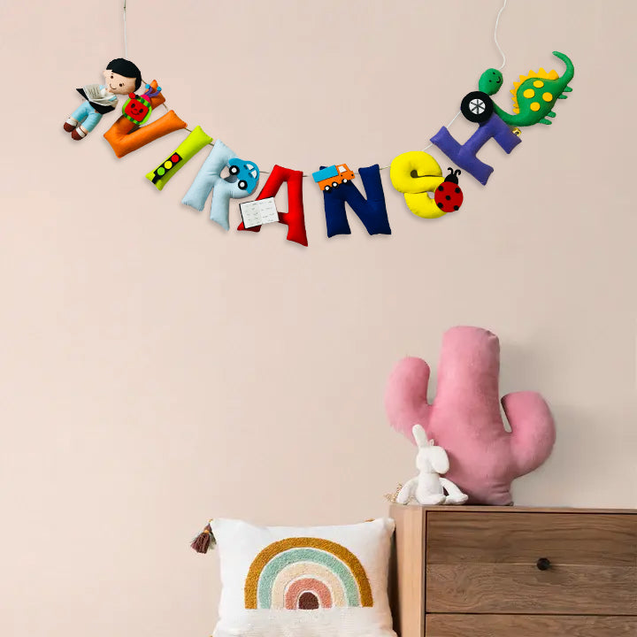 Handcrafted Personalized Dinosaur Themed Bunting For Boys - Hanging Personalized Name Banner Display