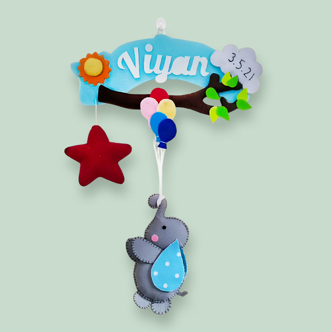 Personalized Branch And Elephant Theme Felt Kids Name Plate - Hanging with Name Personalization