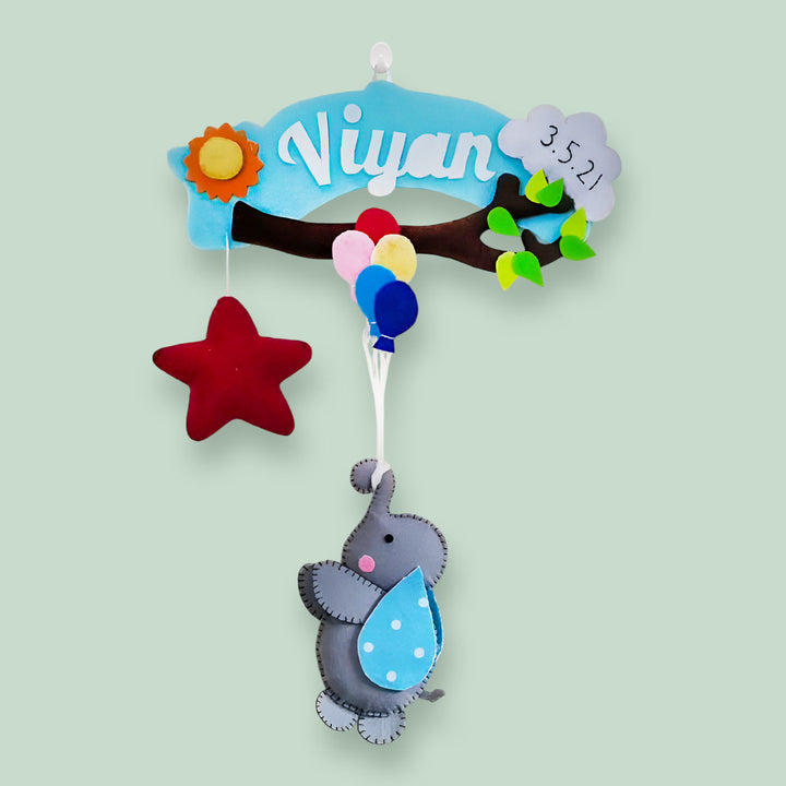Personalized Branch And Elephant Theme Felt Kids Name Plate - Hanging with Name Personalization