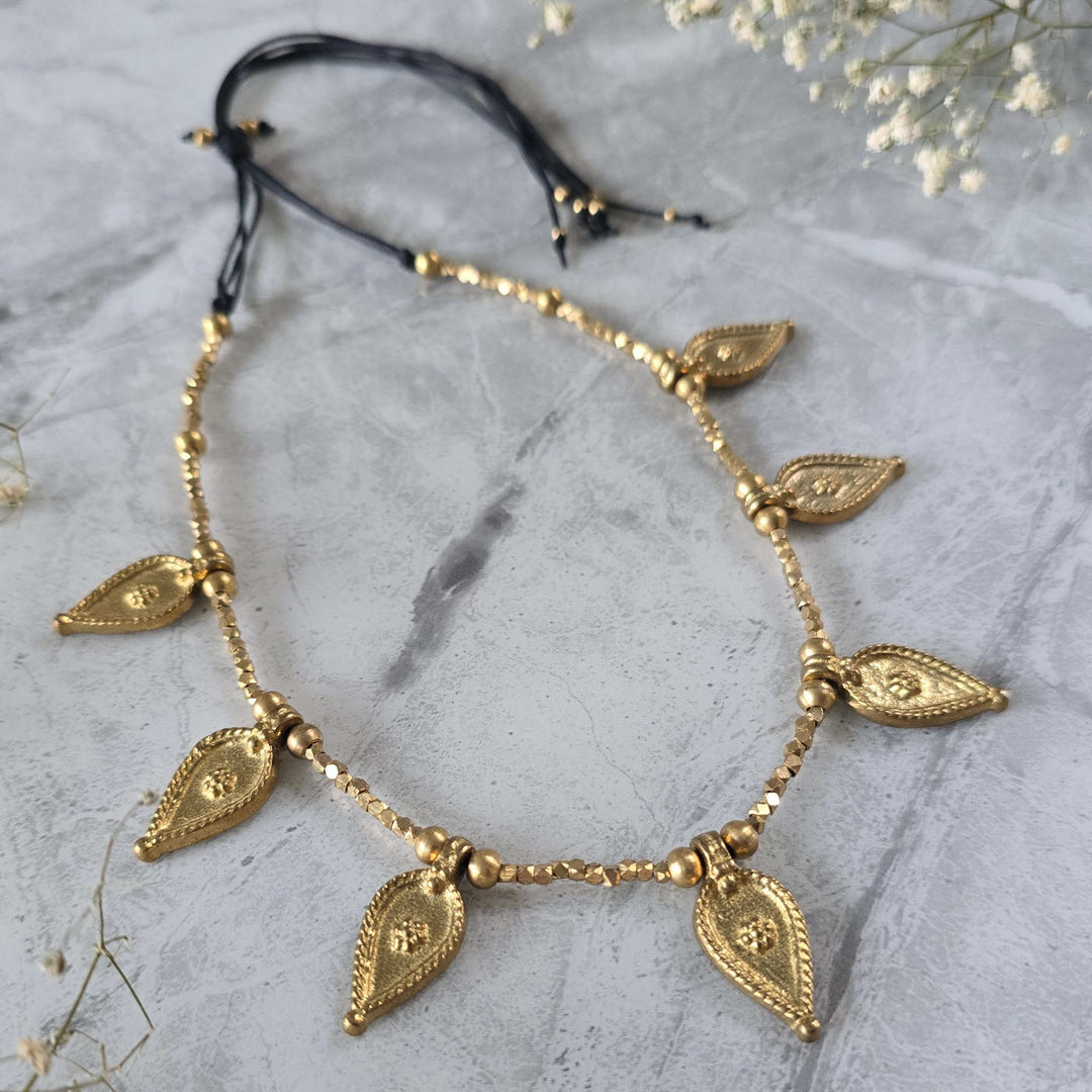 Handmade Leaf Design Brass Choker Necklace