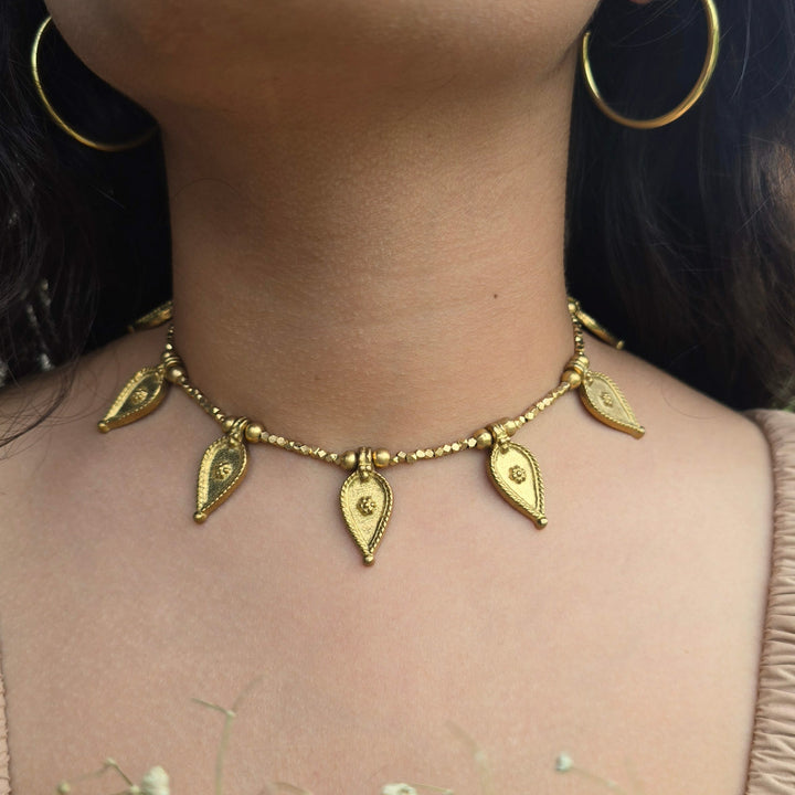 Handmade Leaf Design Brass Choker Necklace