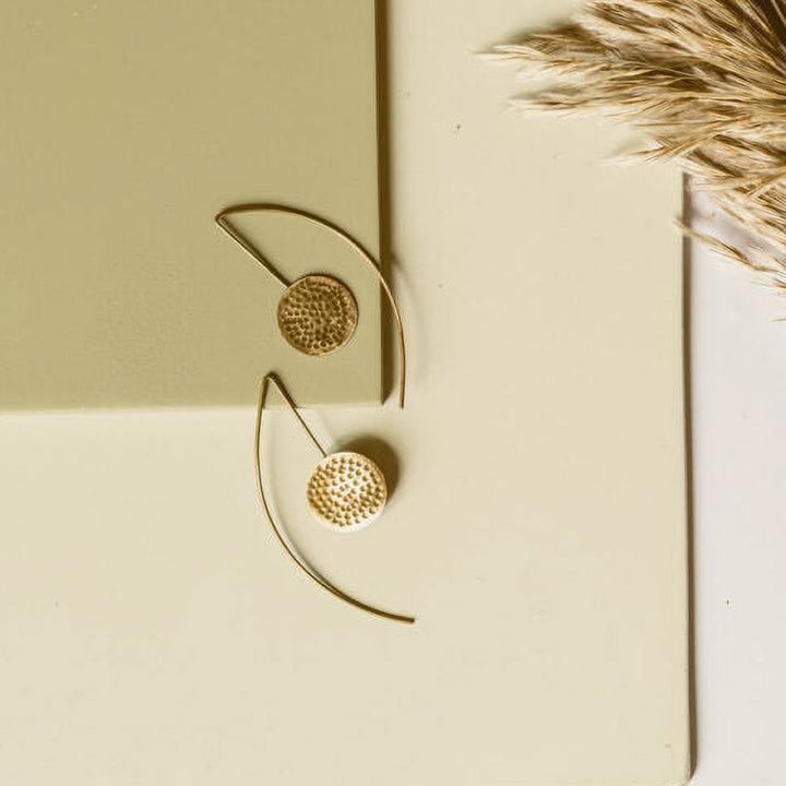 Handmade Beaten Disc Hoops Brass Earrings