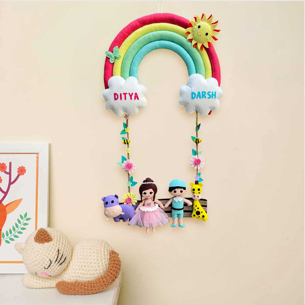 Personalized Rainbow Theme Felt Kids Name Plate For Siblings New - Hanging Wall Decoration Personalized Names