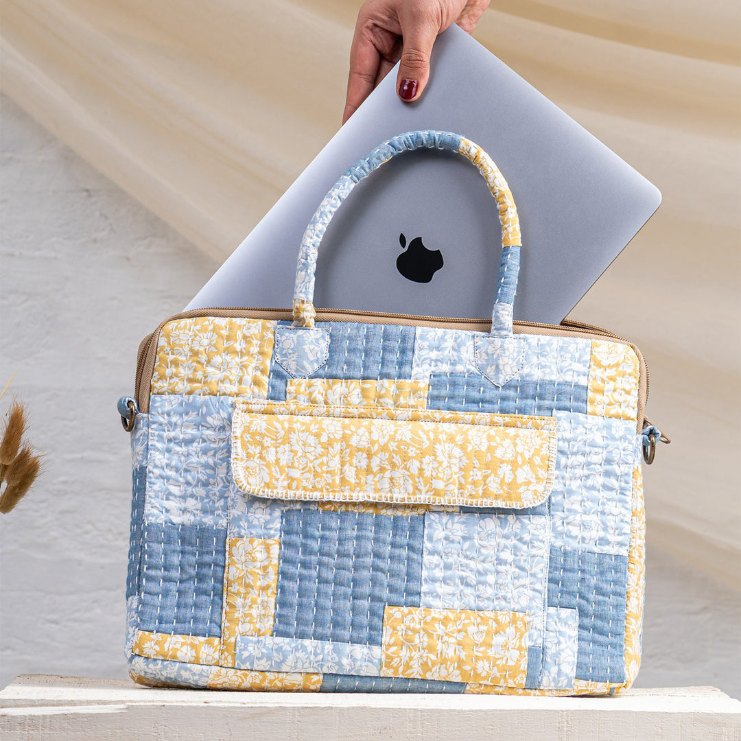 Handcrafted Blue & Yellow Munna Manju Attache Classic Work Bag