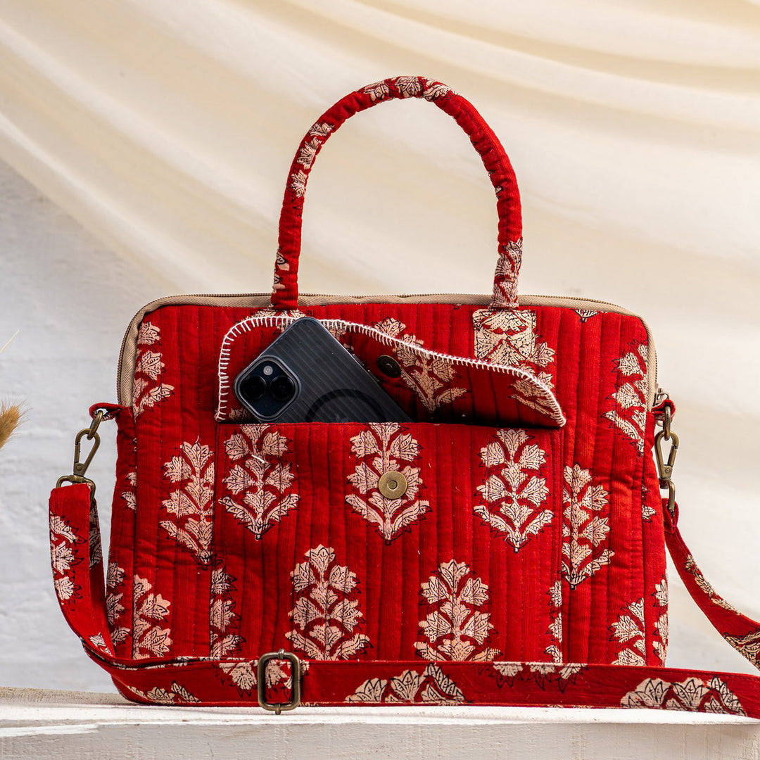 Handcrafted Red Munna Manju Attache Classic Work Bag