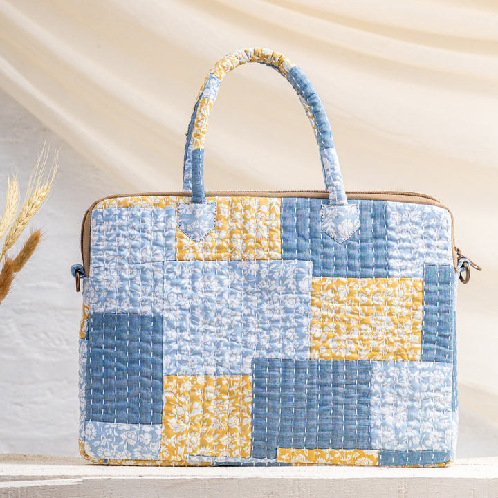 Handcrafted Blue & Yellow Munna Manju Attache Classic Work Bag
