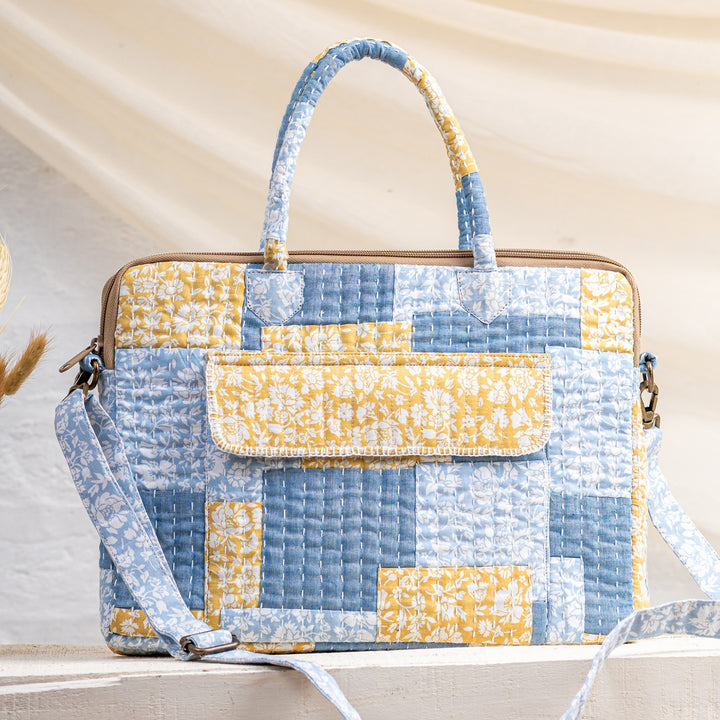Handcrafted Blue & Yellow Munna Manju Attache Classic Work Bag