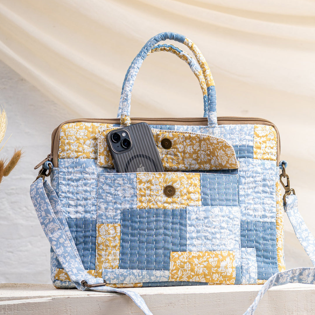 Handcrafted Blue & Yellow Munna Manju Attache Classic Work Bag