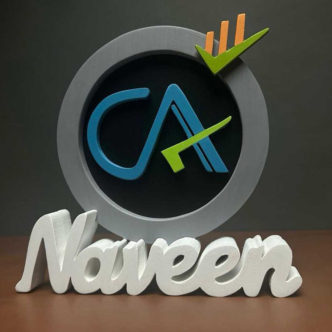 Personalized Ca Charted Accountant Mdf Wood Desk Name Plate - Front View on Tabletop Surface