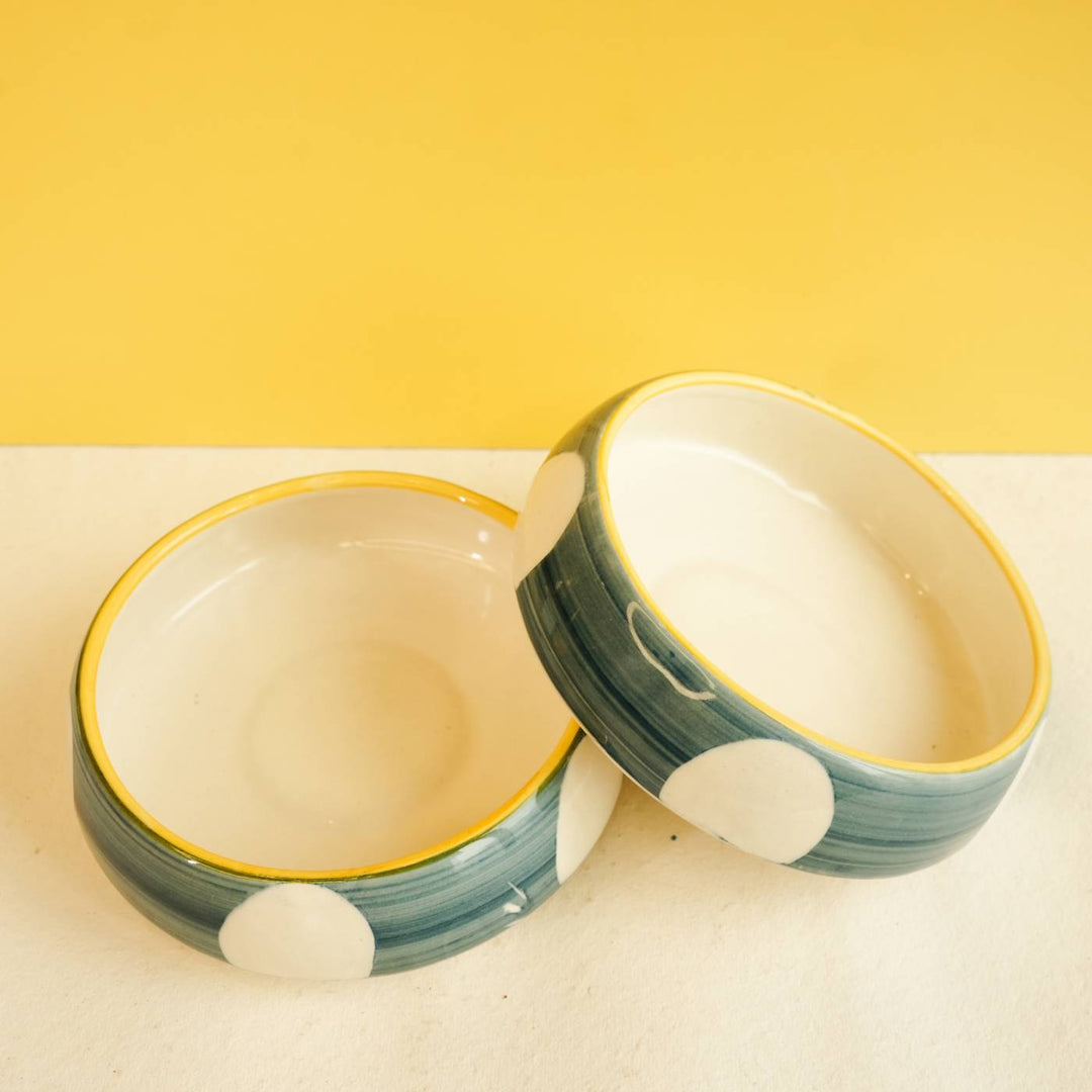 Handmade Elegance Green & White Ceramic Bowl