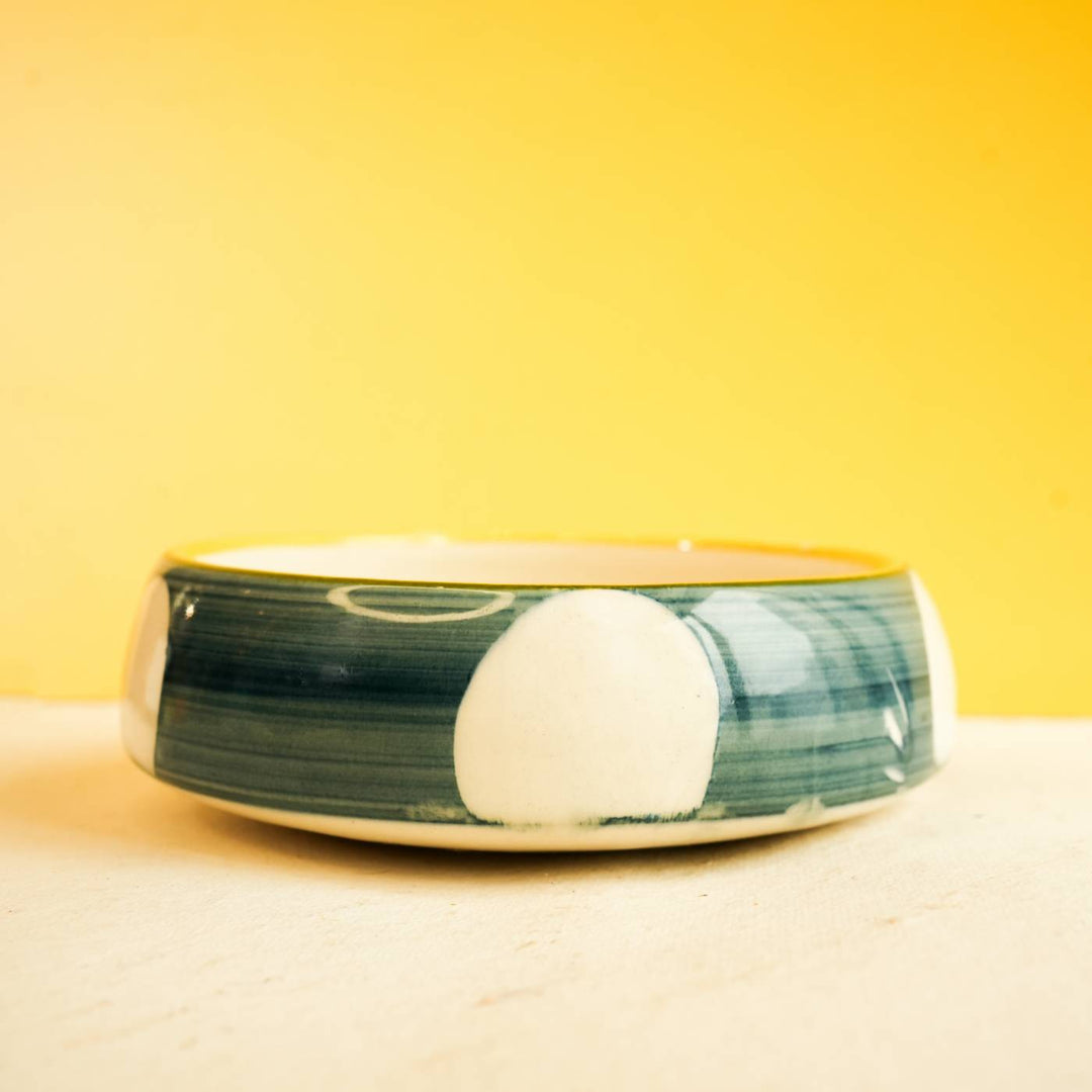 Handmade Elegance Green & White Ceramic Bowl